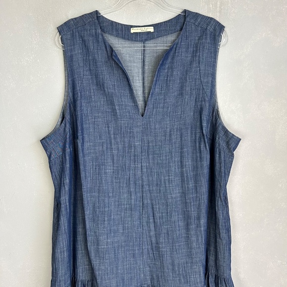 Wayward Fancies Eshakti size 3X maxi dress tier cotton chambray blue sleeveless - Picture 2 of 13